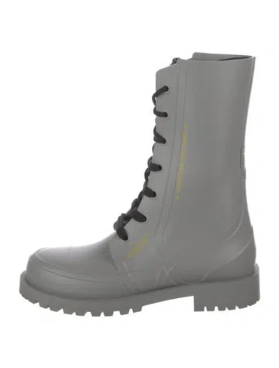 Pre-owned Dior Issimo Pattern Rubber Rain Boots In Gray