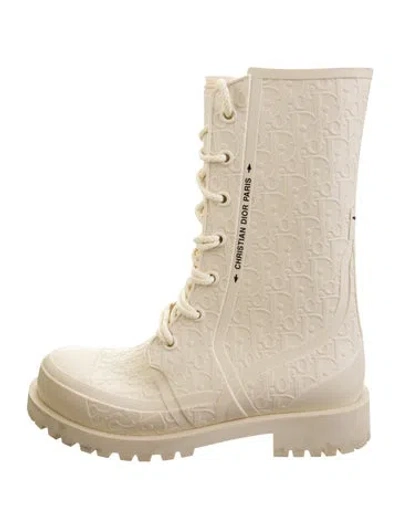 Pre-owned Dior Issimo Pattern Rubber Rain Boots In Neutral