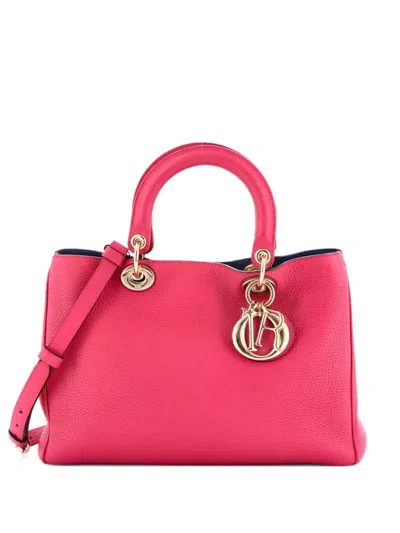 Pre-owned Dior Issimo Pebbled Leather Medium Tote Bag In Pink