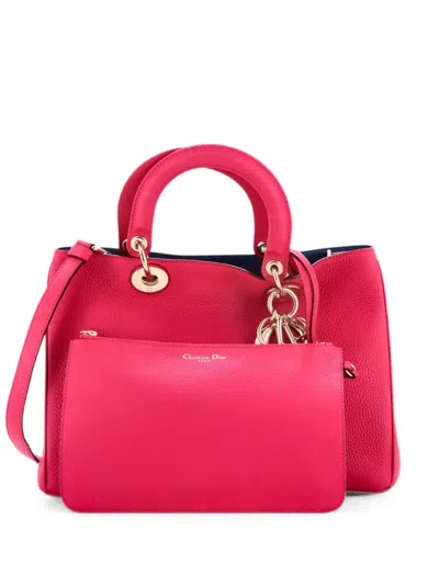 Pre-owned Dior Issimo Pebbled Leather Medium Tote Bag In Pink