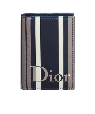 Dior Iviera Bifold Card Holder In Grey/blue