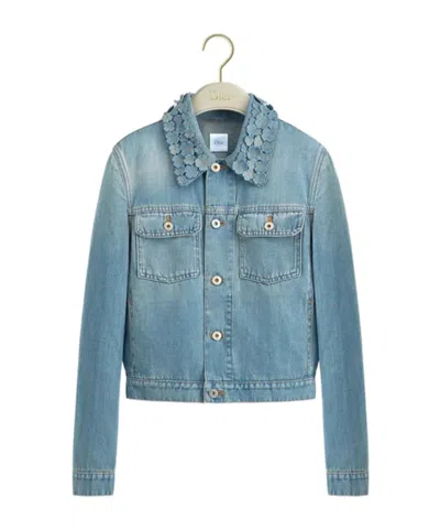 Dior Iviera Cropped Jacket With Embroidered Collar In Blue
