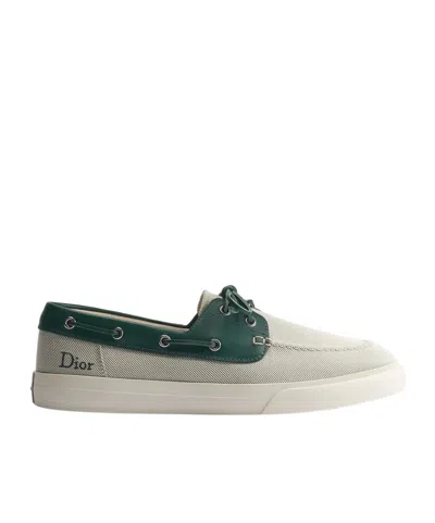 Dior Iviera Chester Boat Shoes In Cotton Canvas And Calfskin In Green