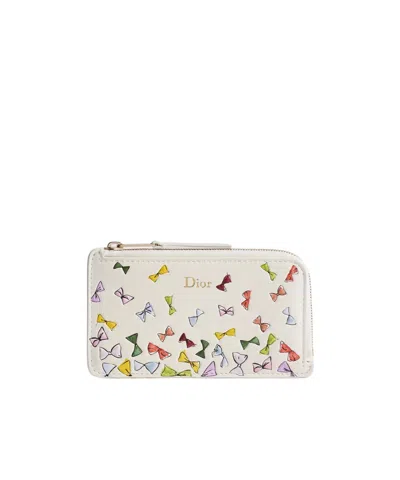 Dior Iviera  Cosmos Zipped Card Holder In Latte