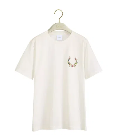 Dior Iviera  Médaillon Embroidered Fitted T-shirt In White