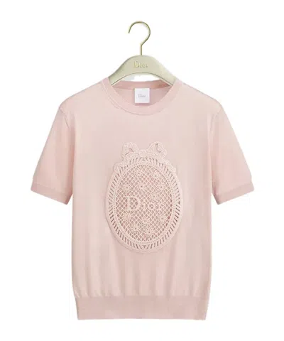 Dior Iviera  Médaillon Short-sleeved Sweater In Pink