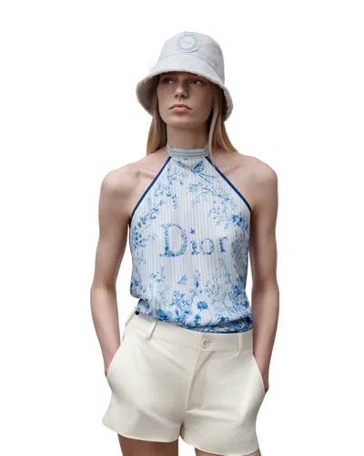 Dior Iviera  Médaillon Teddy-d Small Brim Bucket Hat In White