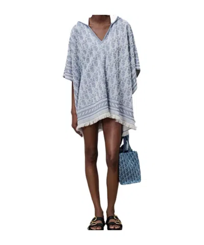 Dior Iviera  Oblique Hooded Poncho In Blue