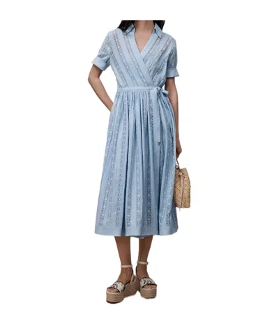 Dior Iviera Embroidered Mid-length Flared Dress In Blue