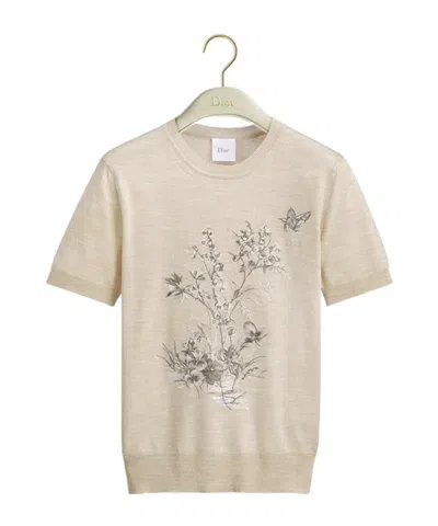 Dior Iviera Embroidered Short-sleeved Sweater In Neutral