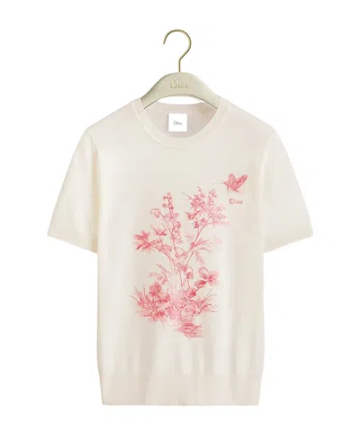 Dior Iviera Embroidered Short-sleeved Sweater In White