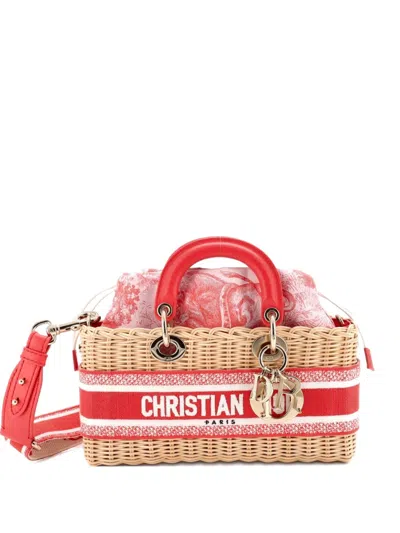 Pre-owned Dior Iviera Lady D-joy Bag Wicker And Toile De Jouy Jacquard Medium Satchel In Neutral