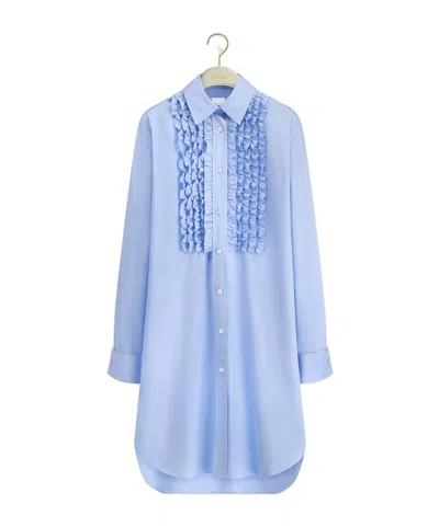 Dior Iviera Long Blouse With Ruffled Plastron In Blue