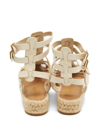 Pre-owned Dior Iviera Marine Cage-straps Flat Espadrilles In White
