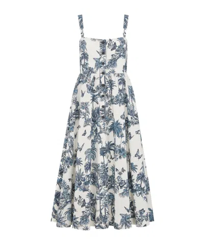 Dior Iviera Mid-length Flared Dress In White And Blue