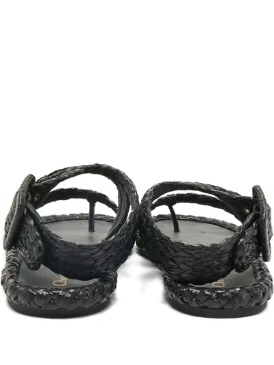 Pre-owned Dior Iviera Raffia Flat Sandals In Black