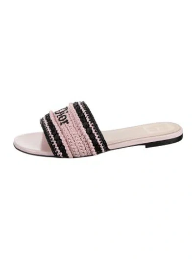 Pre-owned Dior Iviera Raffia Slides In Pink