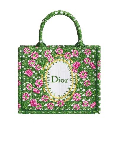 Dior Iviera Small  Book Tote With Strap In Green