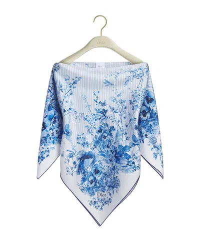 Dior Iviera Toile De Jouy Floral Garden  Silk Top In Blue