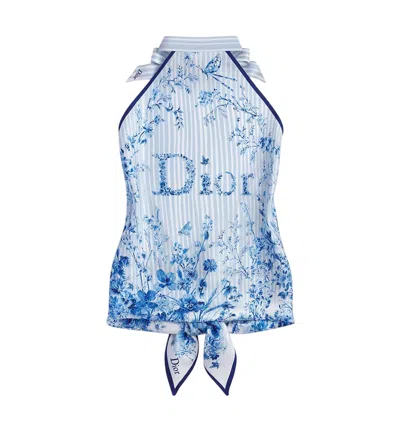 Dior Iviera Toile De Jouy Floral Garden  Silk Top In Blue