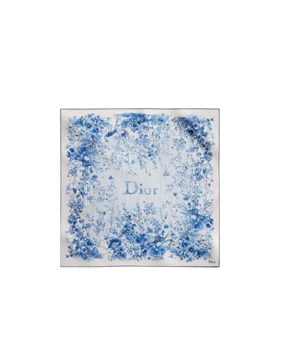 Dior Iviera Toile De Jouy Floral Garden90 Square Scarf In Blue