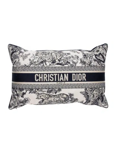 Pre-owned Dior Iviera Toile De Jouy Rectangular Throw Pillow In Blue