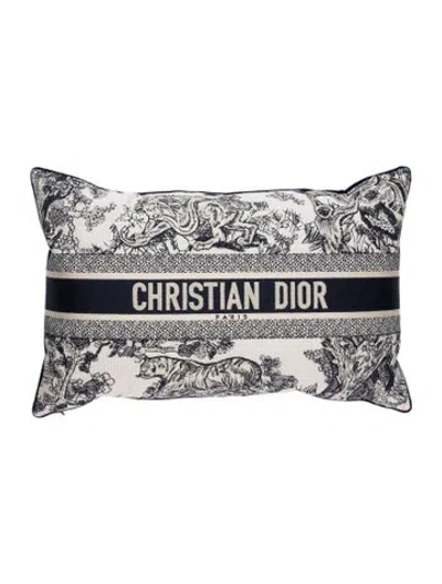 Pre-owned Dior Iviera Toile De Jouy Rectangular Throw Pillow In Blue