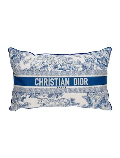 Pre-owned Dior Iviera Toile De Jouy Rectangular Throw Pillow In Blue