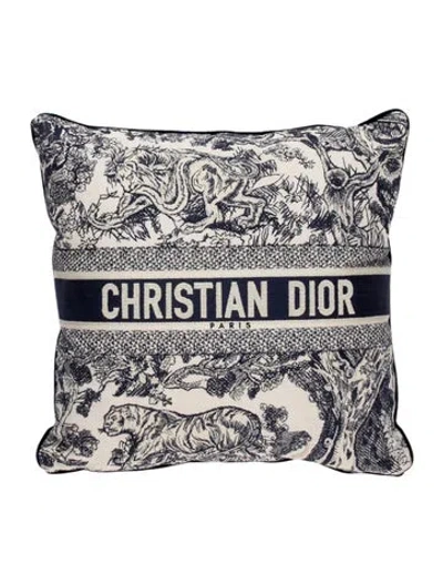 Pre-owned Dior Iviera Toile De Jouy Throw Pillow In Blue