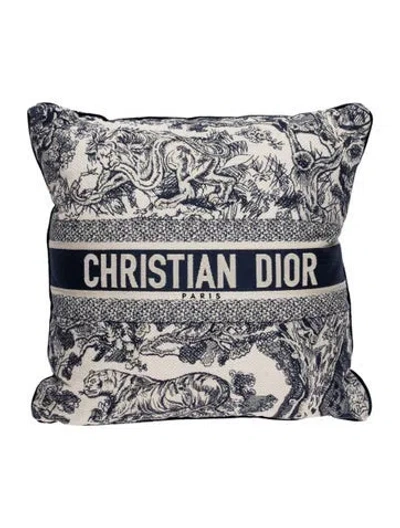 Pre-owned Dior Iviera Toile De Jouy Throw Pillow In Blue