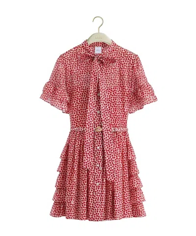 Dior Qixi Short Ruffled Dress With Belt In Red