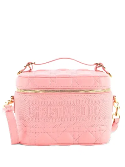 Pre-owned Dior Travel Convertible Vanity Case Cannage Quilt Lambskin Small Crossbody Bag In Pink