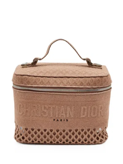 Pre-owned Dior Travel Embroidered Makeup Bag In Brown