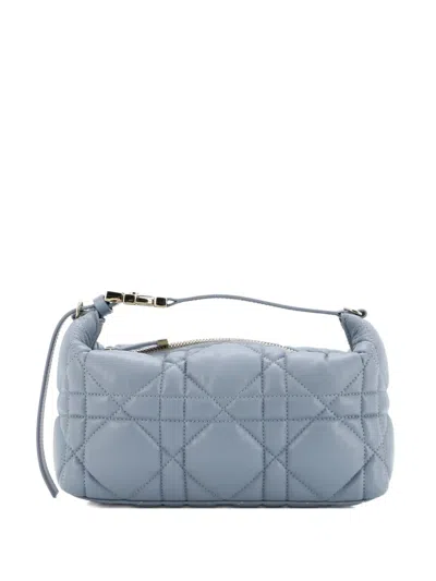 Pre-owned Dior Travel Nomad Pouch Macrocannage Quilt Calfskin Medium Satchel In Blue