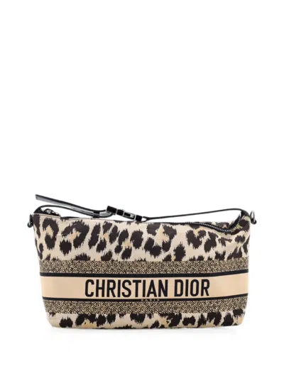 Pre-owned Dior Travel Nomad Print Technical Fabric Medium Pouch In Neutral