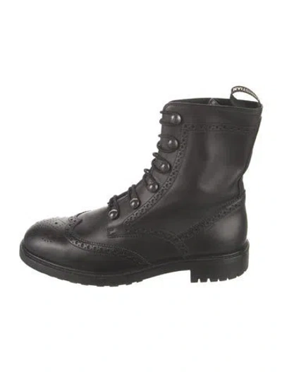 Pre-owned Dior Unit Leather Combat Boots In Black