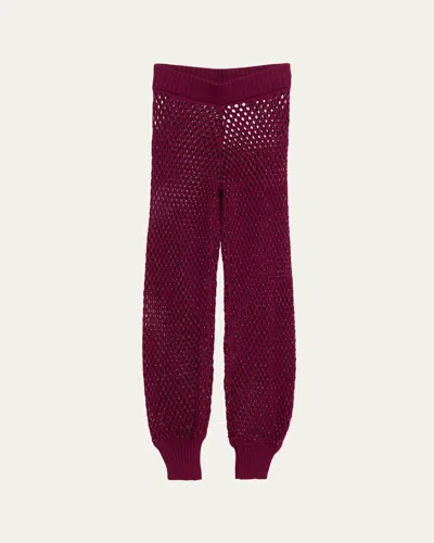 Diotima Antilles Crystal Crochet Knit Jogger Pants In Burgundy