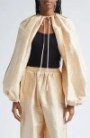 Diotima Balloon Sleeve Dupioni Silk Shrug In Neutral