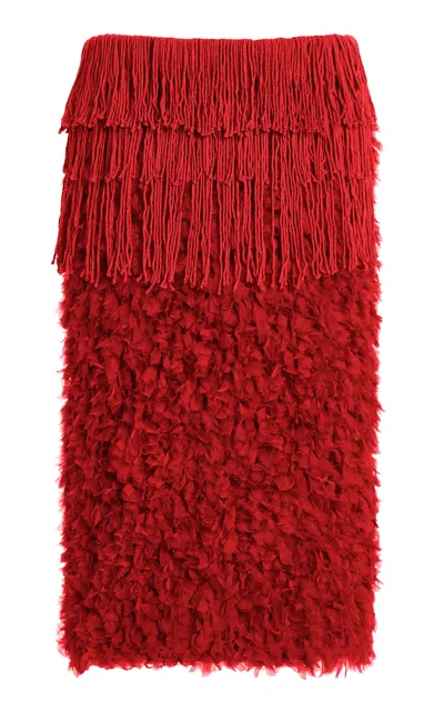 Diotima Bambola Fringe-embellished Midi Skirt In Red