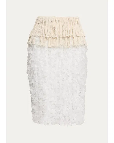 Diotima Bambola Fringed Chiffon Pencil Skirt In White