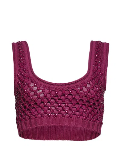 Diotima Beaded Crocheted Cropped Top In Purple