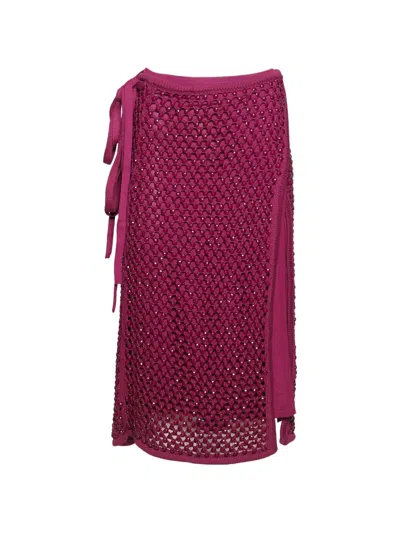 Diotima Beaded Tie Midi Skirt In Pink