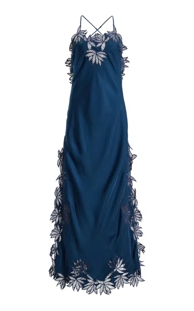 Diotima Botanique Silk Twill Gown In Blue
