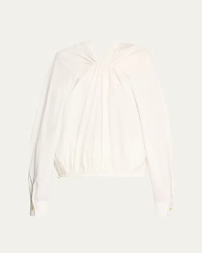 Diotima Braceback Poplin Gathered Drawstring Balloon Top In White