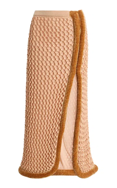 Diotima Castries Embellished Cotton-blend Midi Skirt In Brown