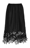 Diotima Coverley Botanical Cutwork Silk Twill Skirt In Black