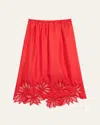 Diotima Coverley Floral Cutout Silk Twill Midi Skirt In Multi