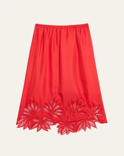 Diotima Coverley Floral Cutout Silk Twill Midi Skirt