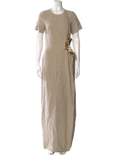Pre-owned Diotima Crew Neck Long Dress In Neutrals
