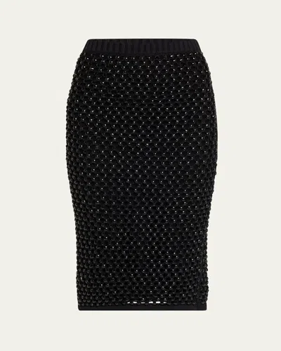 Diotima Spice Crystal-embellished Crocheted Cotton-blend Midi Skirt In Black